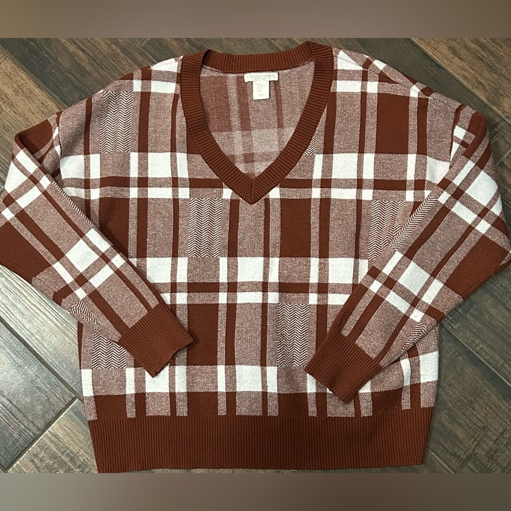 Christian Siriano Women’s Plaid V-Neck Pullover Sweater Sz XL